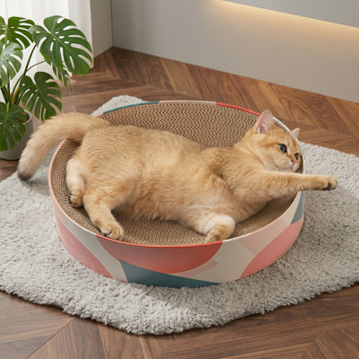 Oval Cardboard Cat Scratcher Lounger, 17x13 Inch Kitty Scratch Pad Bed, Long-Lasting Corrugated Furniture Protector