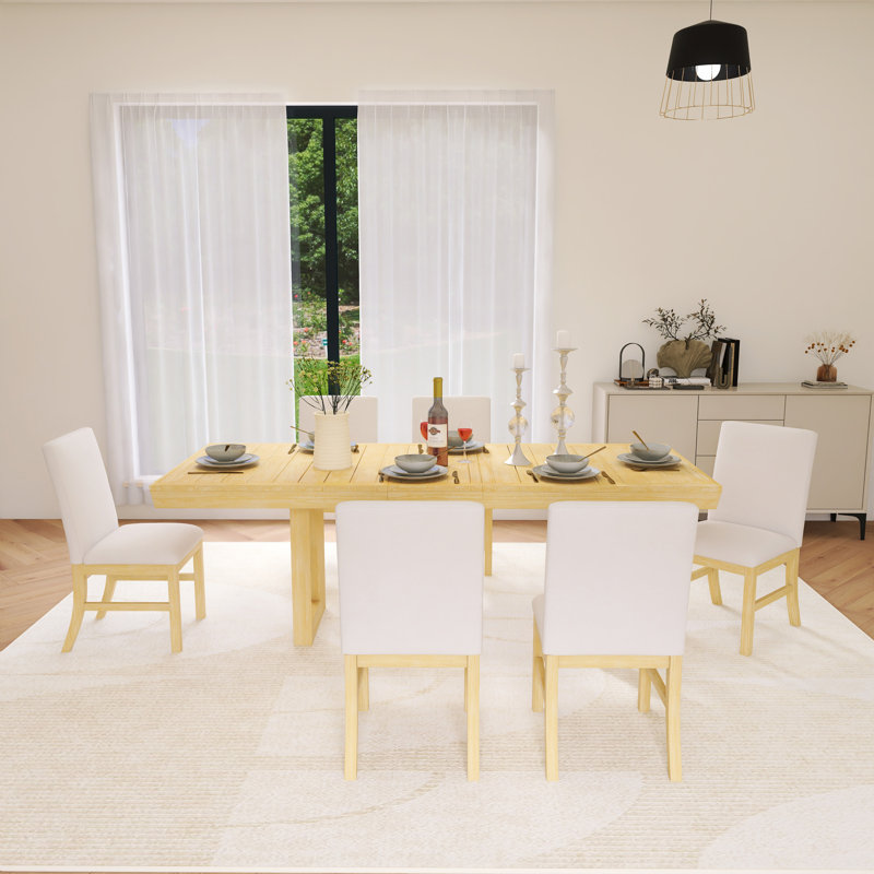 Ensemble de table de salle à manger extensible en bois 7 pièces avec rallonge papillon, Naturel, Beige