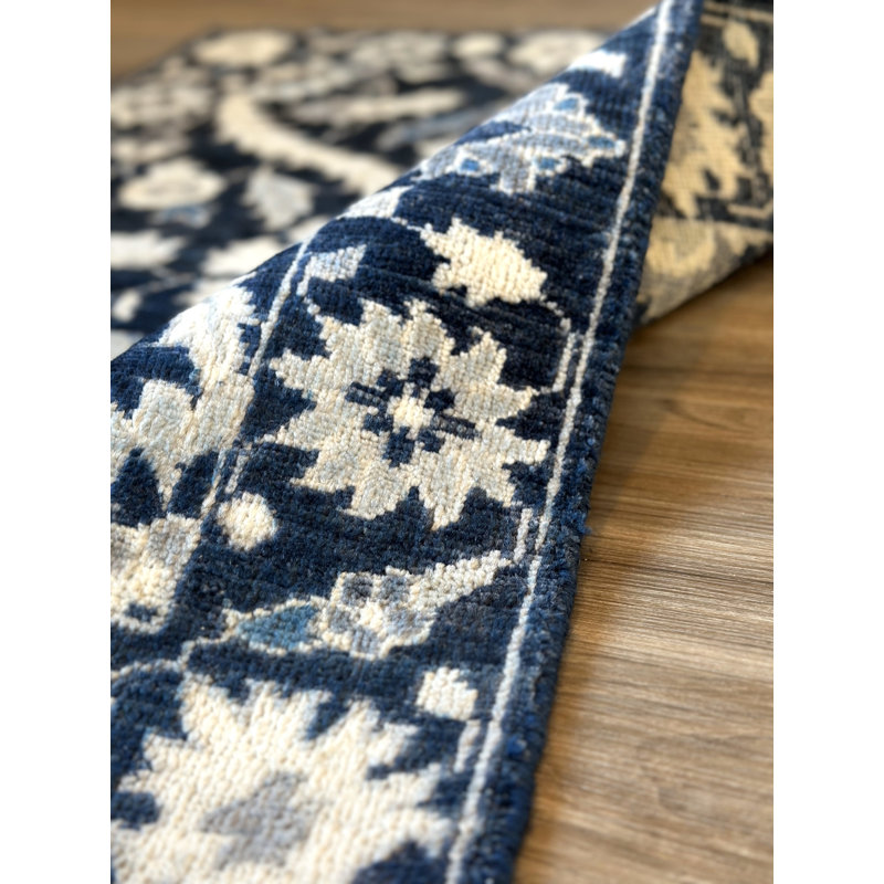 Tiny Knots Wool Oriental Area Rug in Keelson Dark Blue