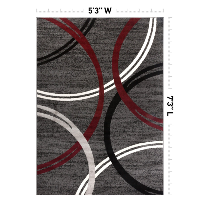 Tapis à motif géométrique Arnaldur, Rouge, Rectangle 5 pi 3 po x 7 pi 3 po