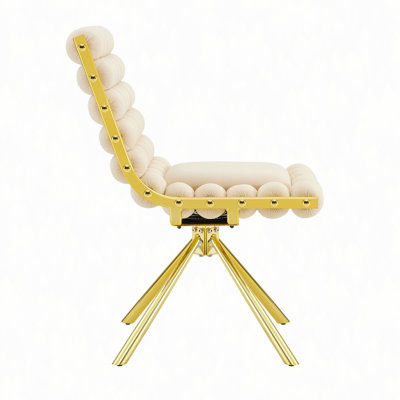 Fauteuil pivotant capitonné à bulles, fauteuil moderne sans accoudoirs en velours avec structure en métal pour salle à manger, salon et coiffeuse, fauteuil pivotant