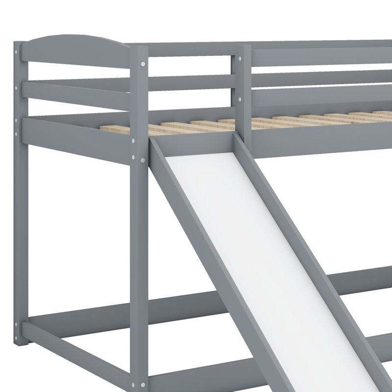 Solid Wood Bunk Bed With Safety Guardrail，Convertible Slide And Ladder,, Grey
