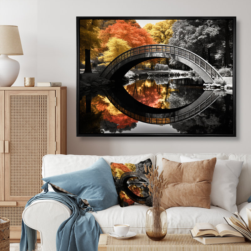 Orange pont, spectre monochrome - impression, H 16 po x l 32 po x P 1 po, Cadre flottant noir