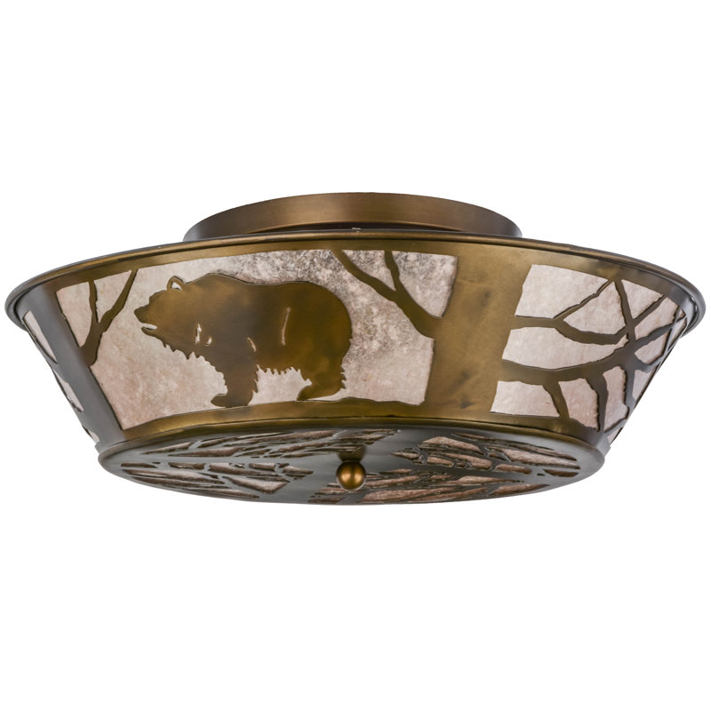 Rustic Copper and Glass Bear Flush Mount Light