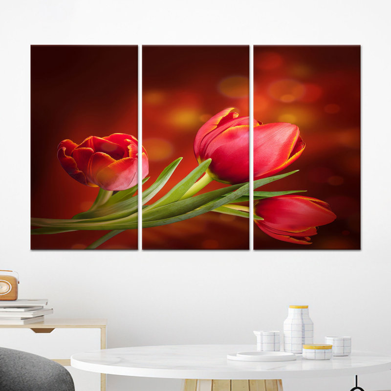 «Elegant Tulip Glass», impression sur toile botanique, décor moderne, toile tendue 3P, 23,6 po H x 47,2 po l