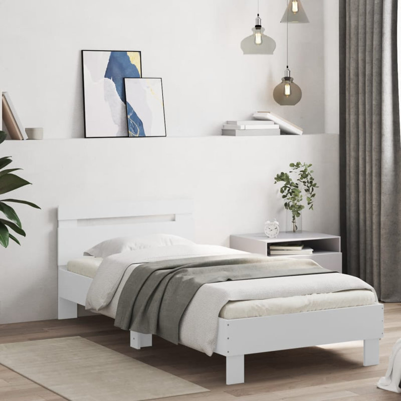 17 Stories Bed Frame With Headboard And LED , Small Single (2'6), White