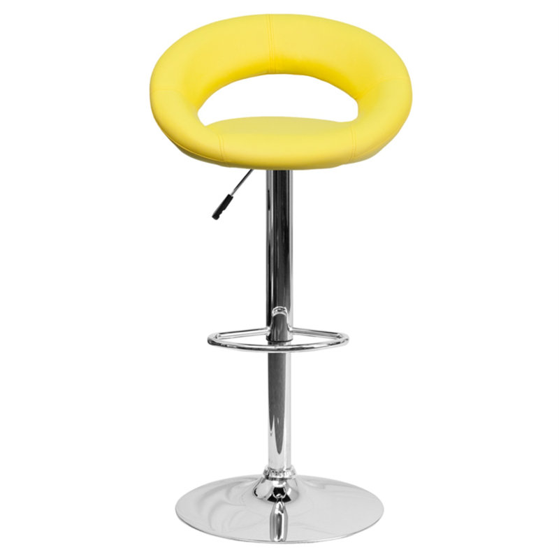 Yellow Vinyl Adjustable Swivel Bar Stool with Chrome Base