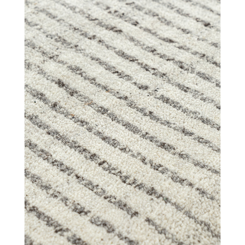 Organic Hand Knotted Striped Area Rug in White/Gray, Rectangle 10' x 14'