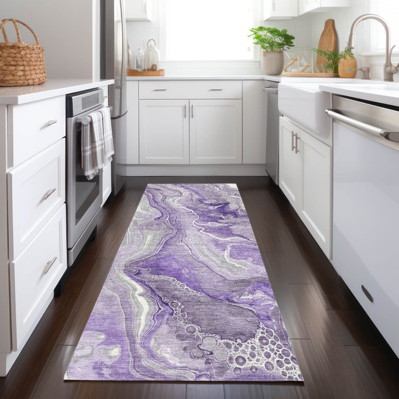 Tapis mauve intérieur / extérieur lavable à la machine Cinead ACN1681, Tapis de couloir 2 pi 3 po x 7 pi 6 po