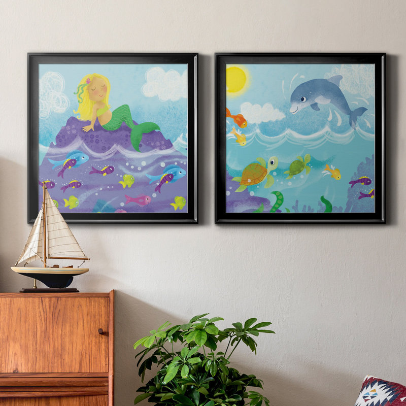 «Mermaid Play I», ensemble de 2 impressions sur toile encadrées, Noir, H 26,5 po x l 53 po x P 1,5 po