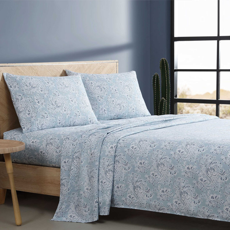 Wrangler Printed Cozy Novelty Sheet Sets, Full Sheet Set with 2 Pillowcases, Prairieland Paisley  Blue