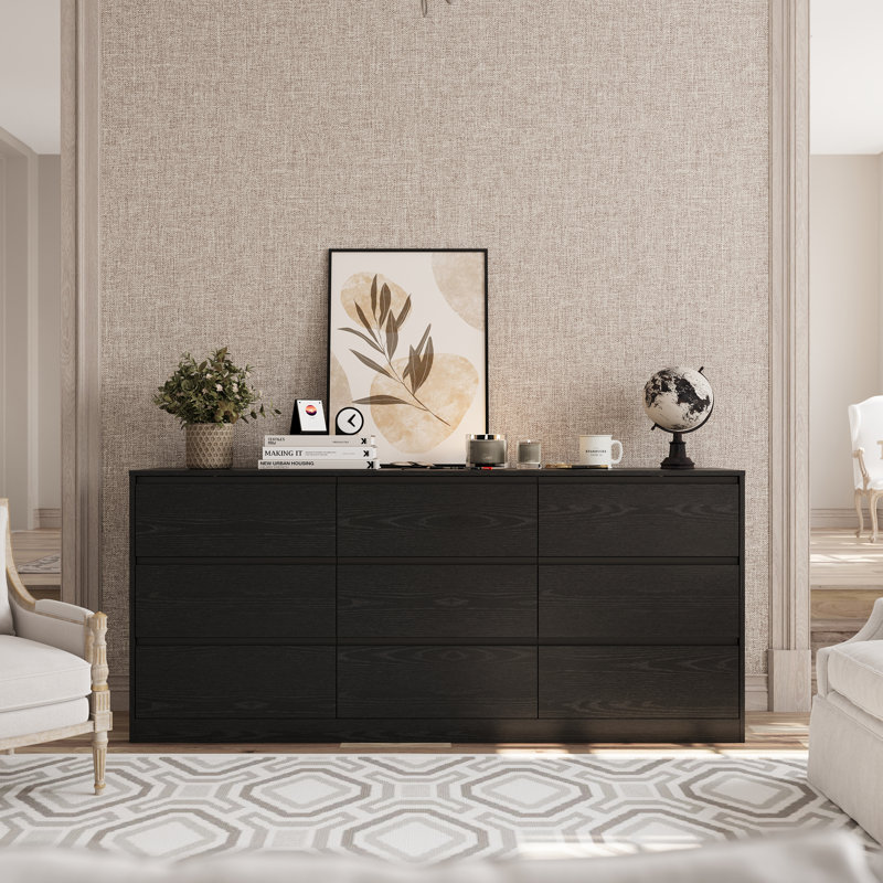 Commode 70,88 "avec 9 tiroirs, grande commode moderne avec tiroirs profonds, Noir