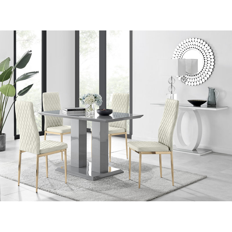4 -Person Dining Set, Cream/Gold