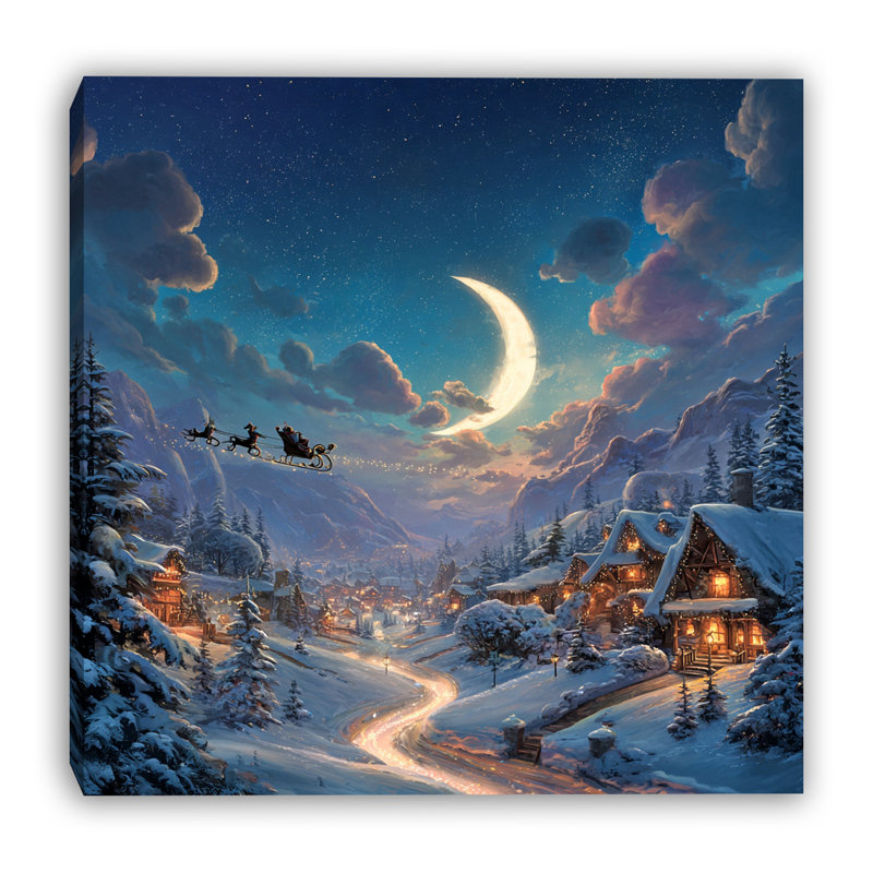 Croissant de lune, vallée de Noël, art mural sur toile, 20" x 20"