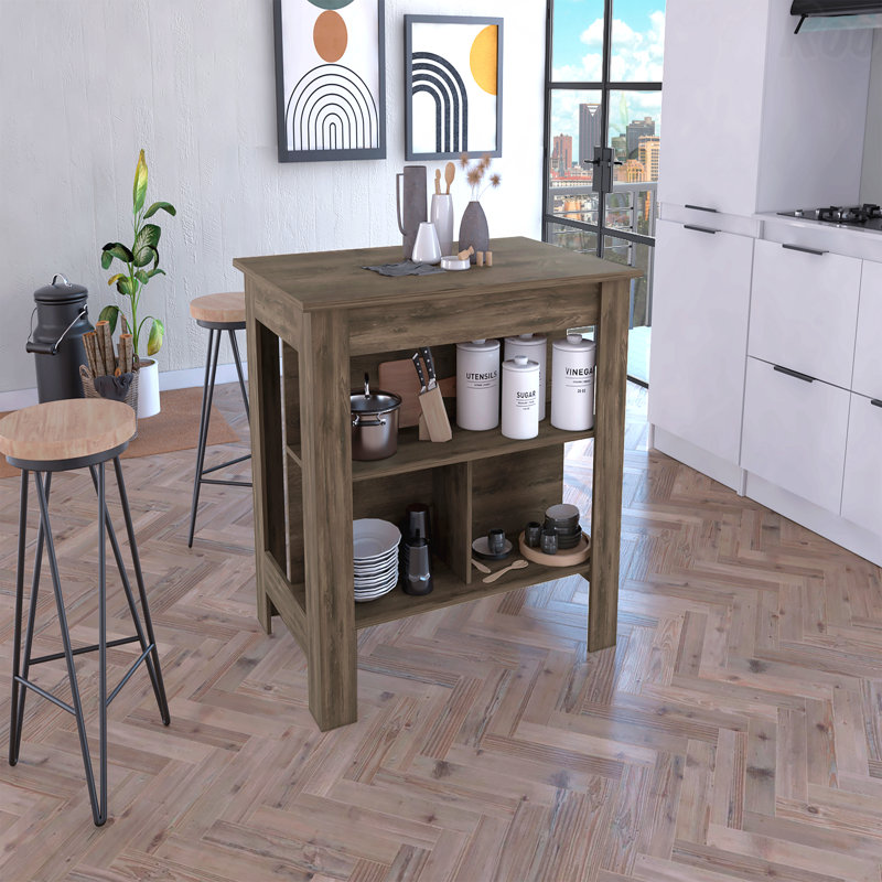 Îlot de cuisine, quatre pieds, trois tablettes - brun foncé