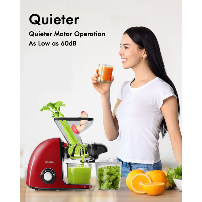 SiFENE Cold Press Juicer: Slow Masticating, High Yield, Quiet, Anti-Clog, Easy Clean, Gray, Red