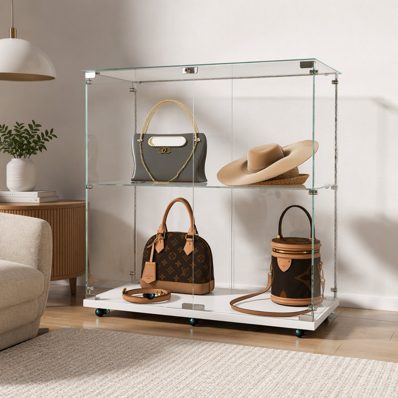 Vitrine en verre trempé, armoire à vin, armoire de rangement, classeur, avec bande lumineuse à DEL Bluetooth, roulettes pivotantes verrouillables