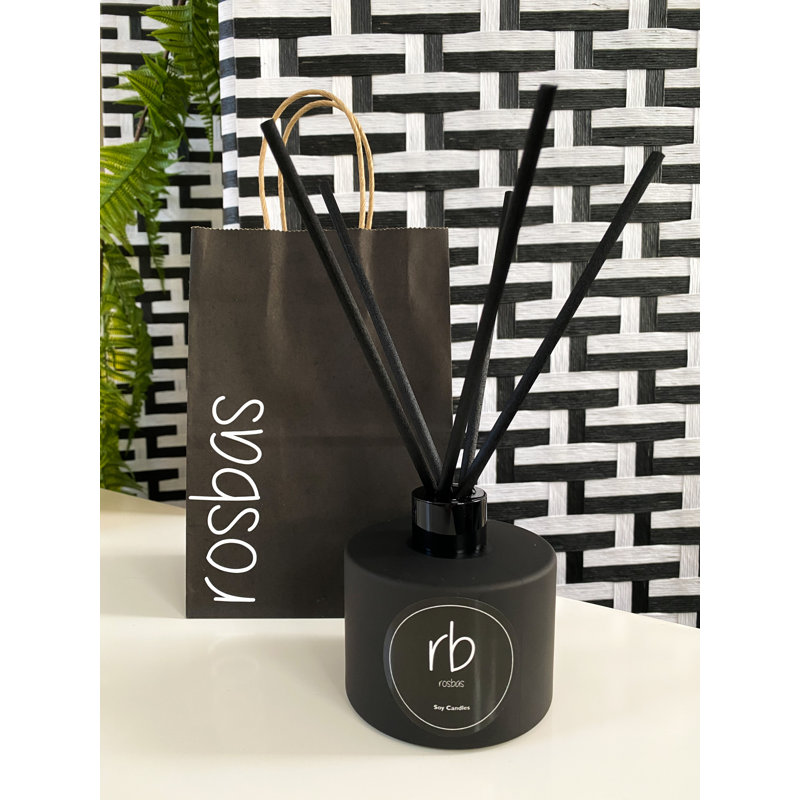 Reed Diffuser Set and Sticks, Scented, Peppermint and Eucalyptus, Black