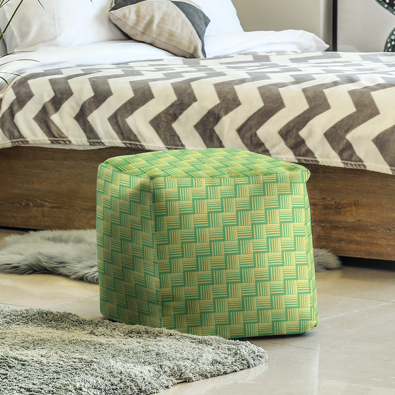 Repose-pieds cubique à rayures classic basketweave, Vert / Jaune