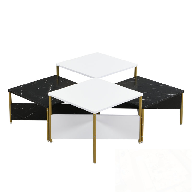 Tables basses gigognes 4 pièces avec pieds en métal, Noir et blanc