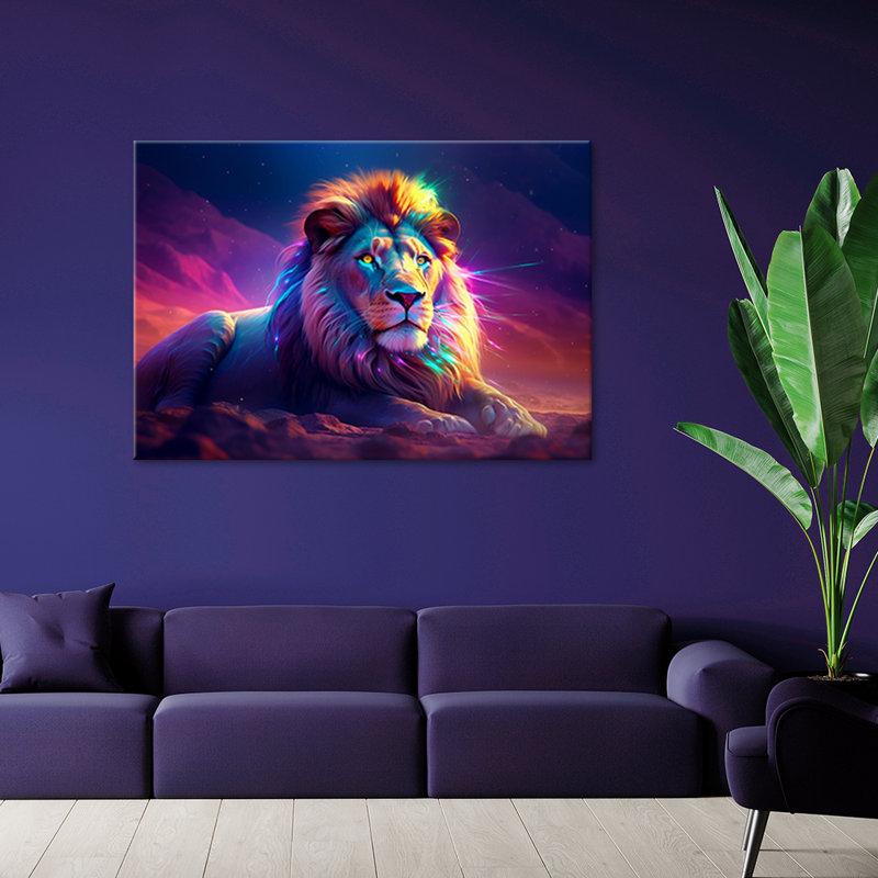 Neon Lion Africa - Wrapped Canvas Print, 70cm H x 100cm W