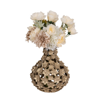 Adeline Decorative Floral Design Ceramic Table Vase For Home Decor - Artistic Flower Vase With Layered Sculptural Petal Detailing - Perfect Accent For Displaying Fresh Or Faux Floral Arrangements