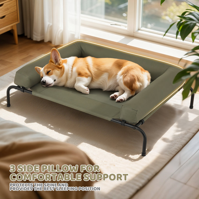 Portable Elevated Pet Bed Dog Cot Bed With Removable Bolster, Extra Small (35.5" W x 25.5" D x 7.5" H), Dark Green