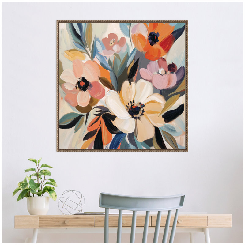 «Garden Bloom Abstract Bouquet I» par The Creative Bunch Studio, reproduction d'art sur toile encadrée, Doré