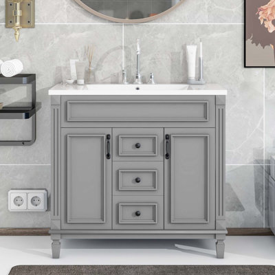 Meuble-lavabo moderne de 36 pouces avec lavabo supérieur, 2 portes à fermeture douce et beaucoup de rangement pour une conception élégante et fonctionnelle