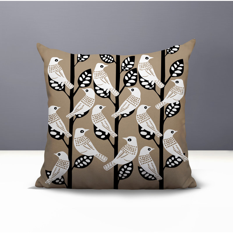 Keaton Bird Reversible Indoor/Outdoor Square Pillow, Square 15", Beige