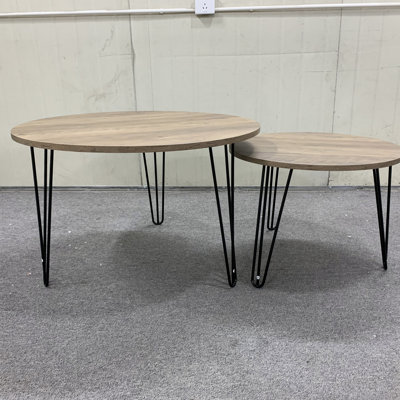 27.56'' Round Nesting Coffee Table Set Of 2, Circular Nesting End Table Set, Round Wooden Tabletop, End Table