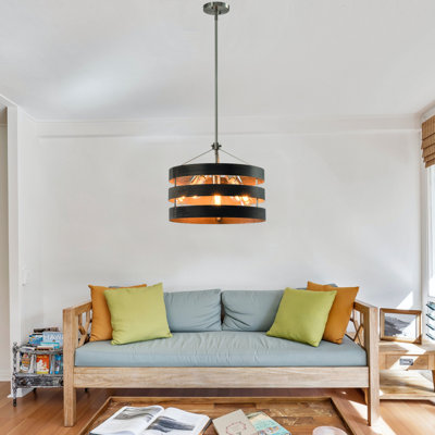 Lustre cylindrique à cinq lumières avec abat-jour