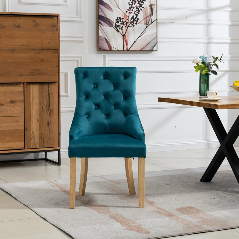 Akkar 47cm H Velvet Upholstered Dining Chair, Teal