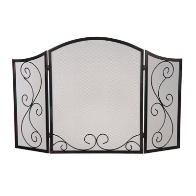 Iris Scroll Steel Tri-Fold Fireplace Screen