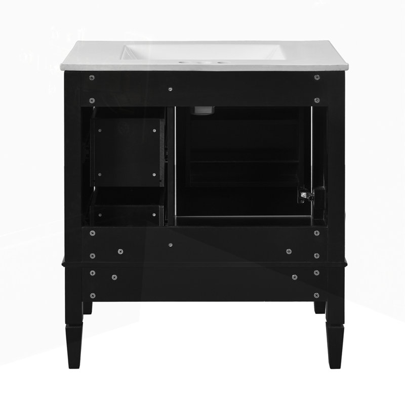 Meuble-lavabo de salle de bain avec lavabo en céramique à 3 tiroirs, Noir, noir, noir, noir