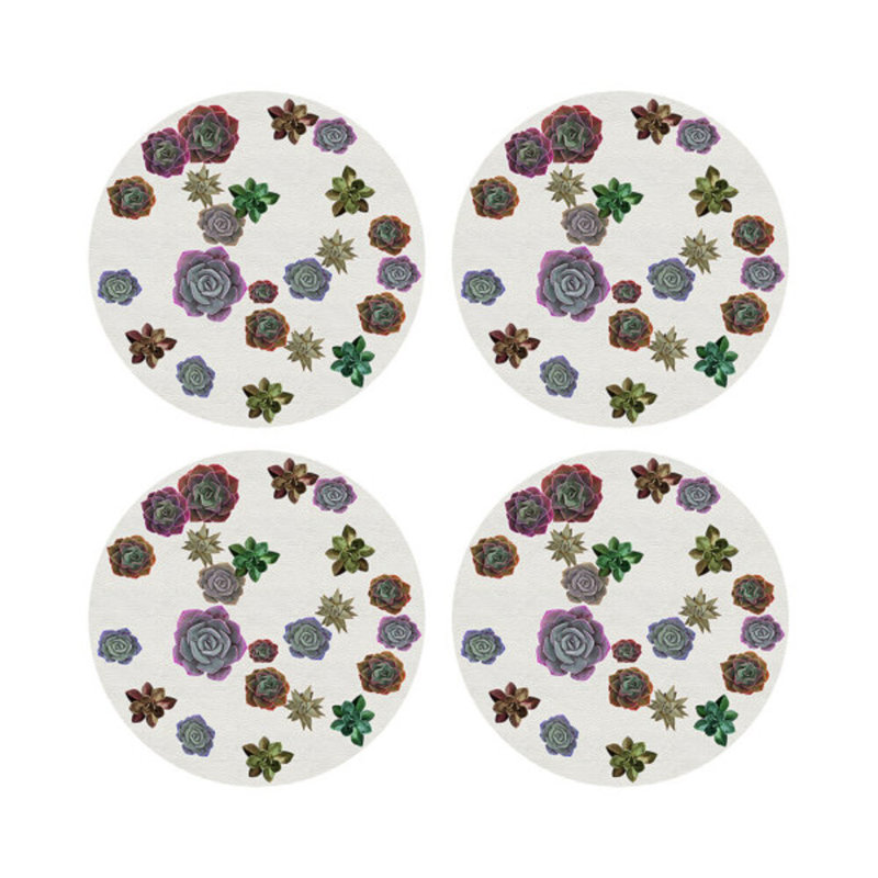 Succulents Floating Intenso Vegan Leather Round Coasters, Pastels