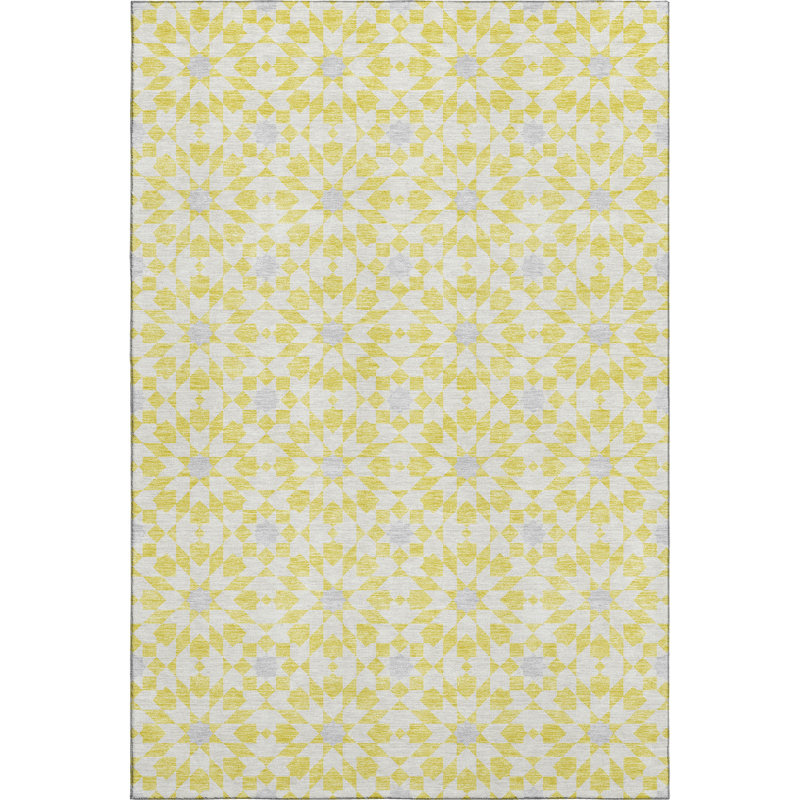 Premium Machine Washable Tweedy Yellow Rug, Rectangle 8' x 10'