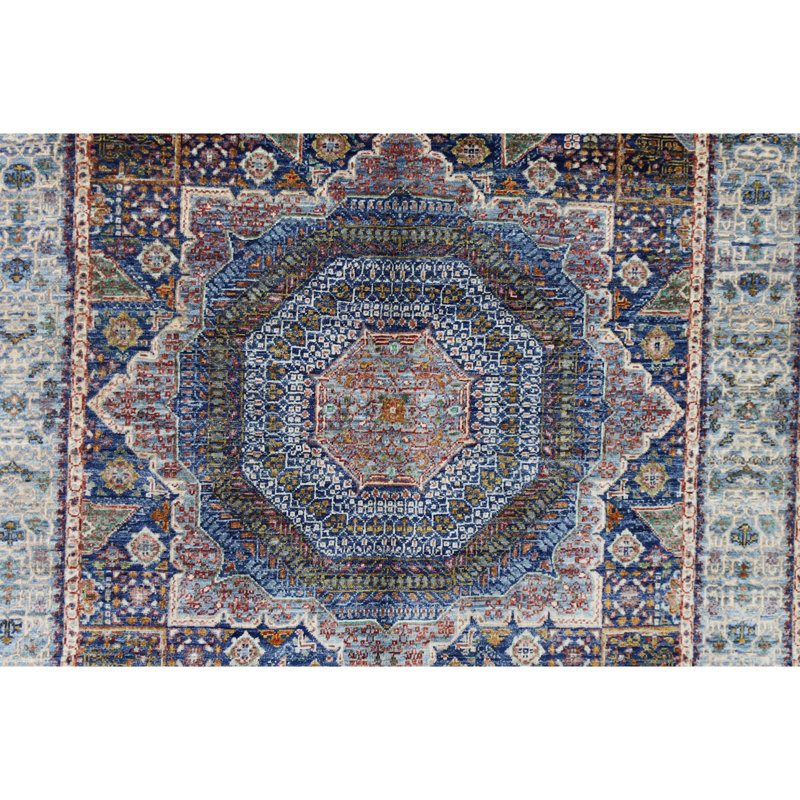 Tapis bleu marine et bleu de haute qualité noué à la main