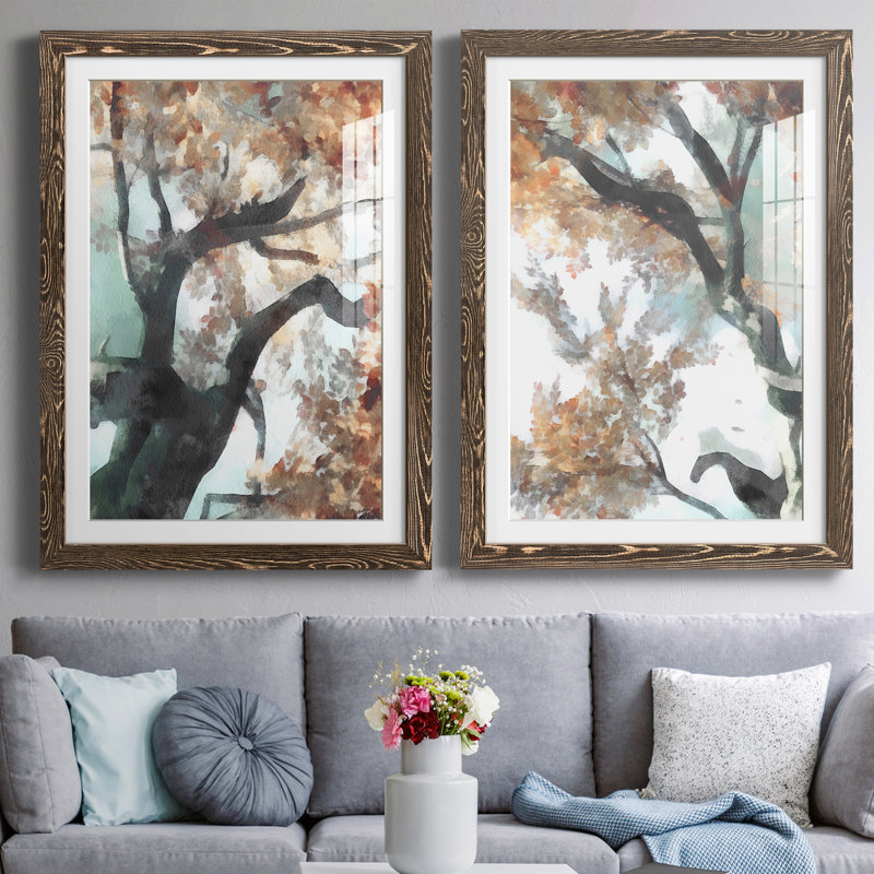 Fall Tree I Premium encadré mat - prêt à être suspendu, Encadré de bois de noyer, H 43,5 po x l 17 po x P 1 po