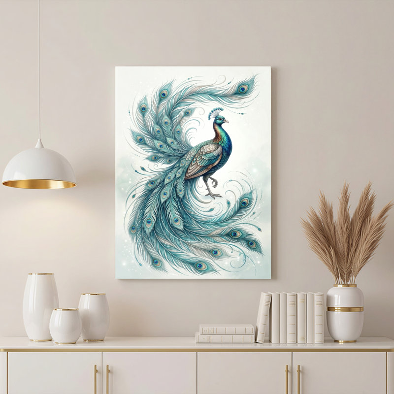 «Gallery Wrap», art mural sur toile pour le salon, la chambre à coucher, le bureau ou le vestibule - décoration murale décorative avec plume de paon