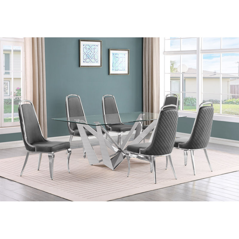 Ensemble de salle à manger rectangulaire L 78 po x l 42 po Keori, Gris foncé / argenté, 5, Argent