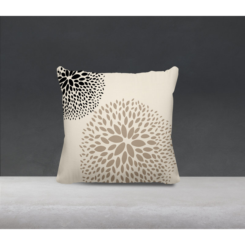 Bavaria Floral Outdoor Reversible Throw Pillow, 15"H x 15"W, Cream/Beige/Black