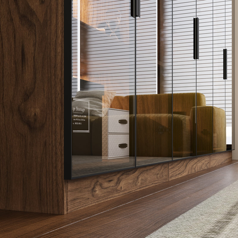 Combination Bookcase With Glass Doors And Led Lights, Display Cabin With 5-tier Shelveset, Noyer, 78.7"H x 94.5"W x 16.5"D