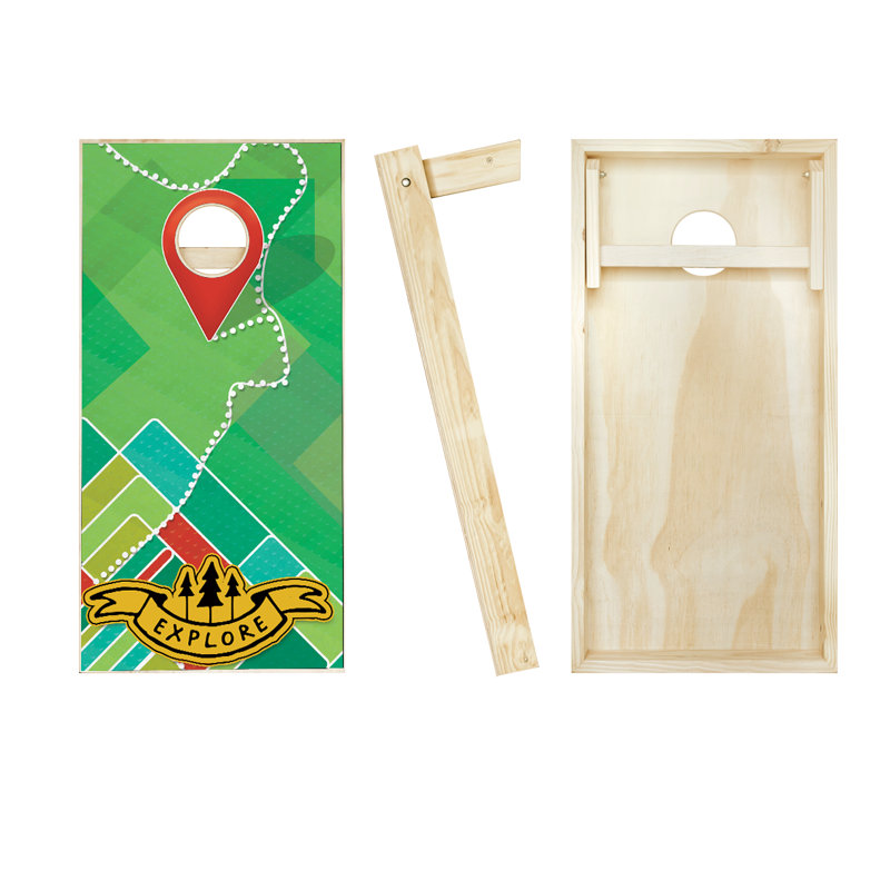 Ensemble de cornhole en bois massif 2 pi x 4 pi «Explore» avec sacs, Rouge / Jaune