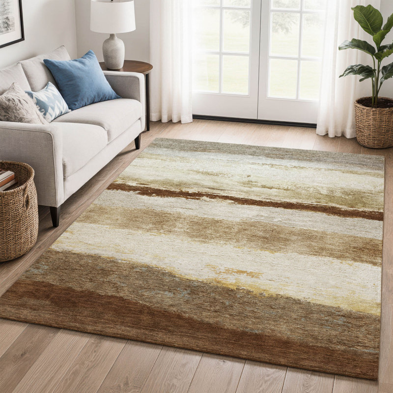 Premium Machine Washable Mayfield Striped Rug, 2'6" x 3'10", Brown