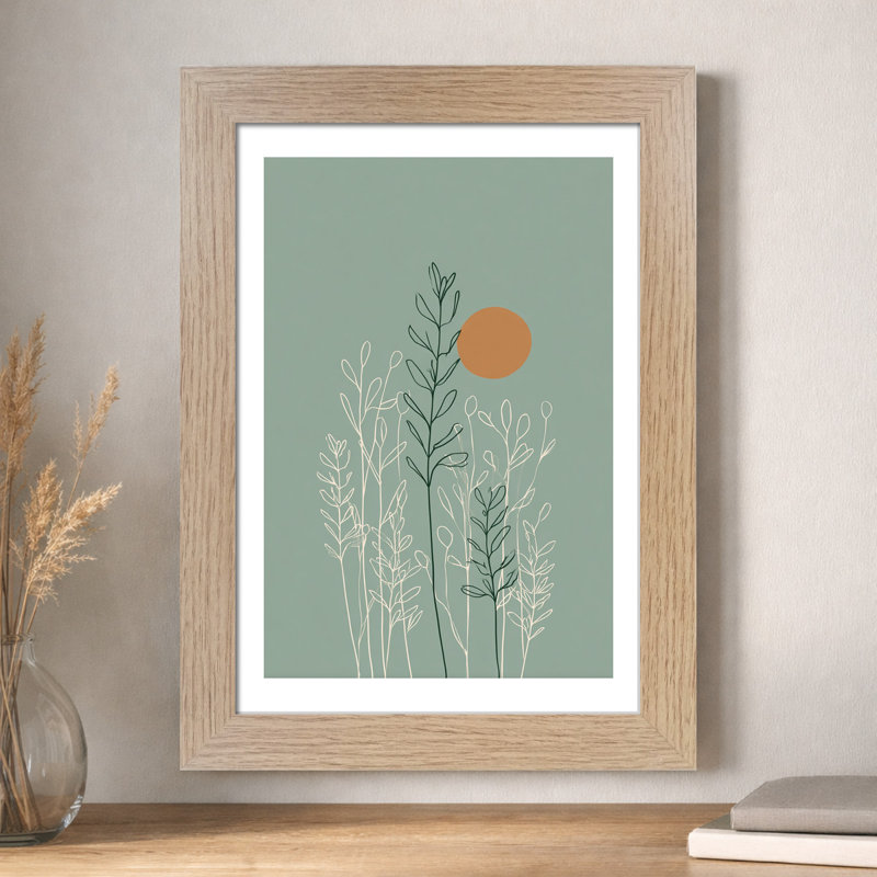 Wall Art Home Decor Scandinavian botanical line drawing minimal sage green and terracotta stems, fine Giclee Art Print for modern spaces 1 Piece Wall Art