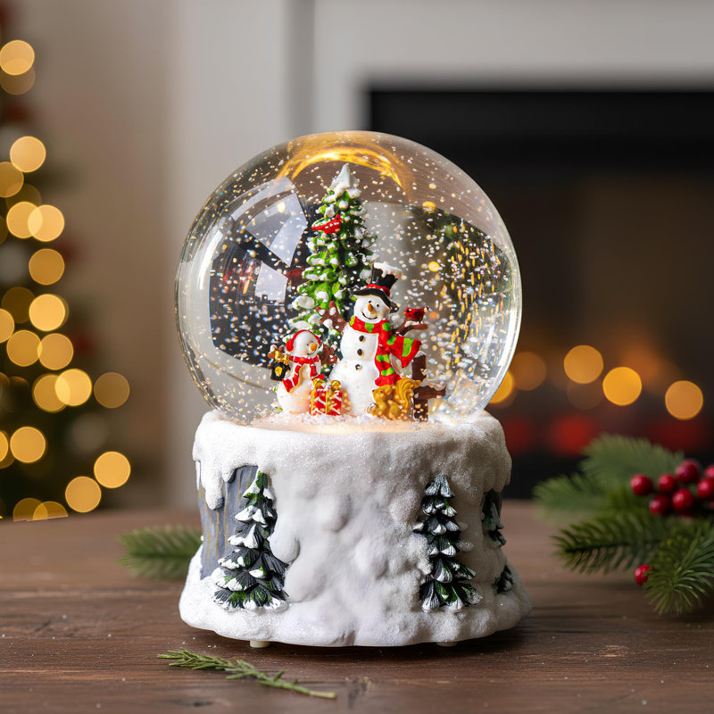 Lanterne en forme de boule à neige lumineuse avec scène musicale de bonhomme de neige - scintillante, minuterie, USB / pile, décoration de Noël et cadeau