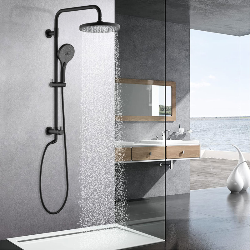 Matte Black Handheld Shower And Rainfall Head System - 3-Setting , Adjustable Slide Bar, Corrosion Resistance, 1.8 Gpm Flow Rate, Easy Lime Scale Removal, Wall Mounted With 8" & Handheld, Scratch