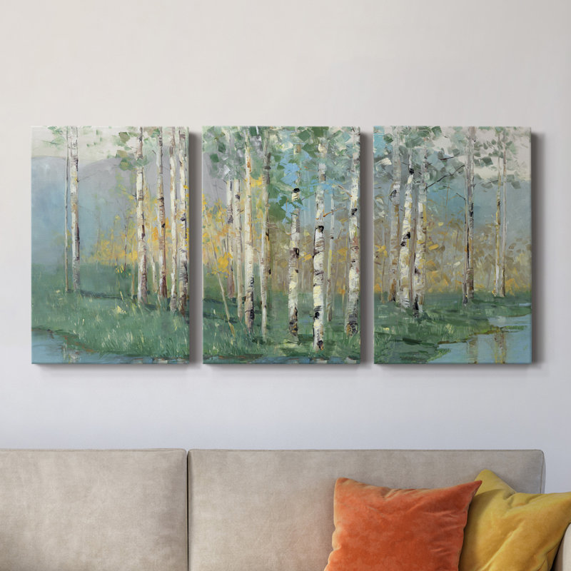 Birch Reflections Revisité - Toile tendue avec châssis de qualité supérieure - prête à être accrochée