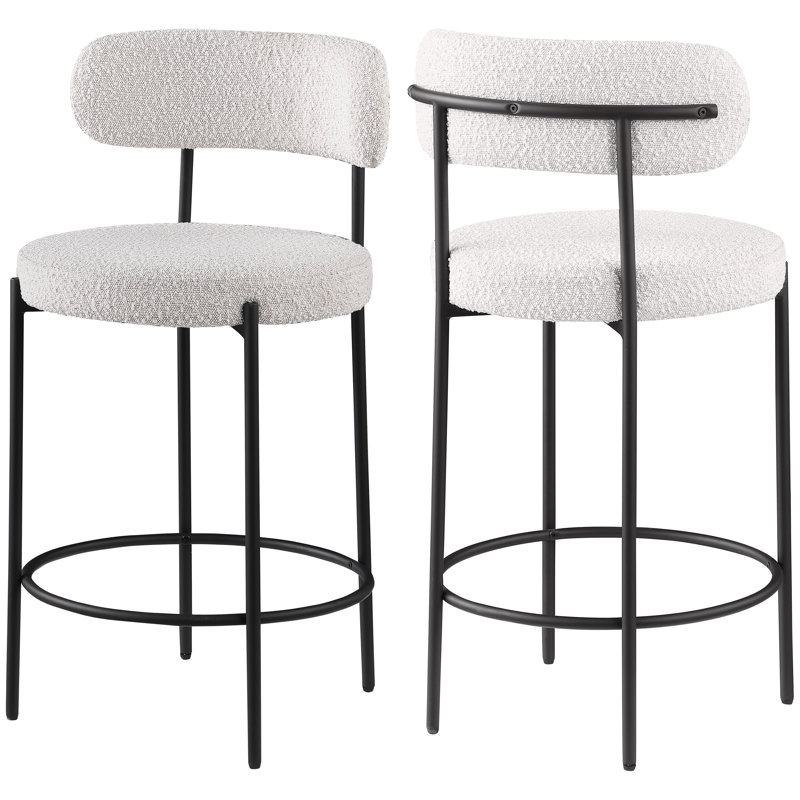 Beacon Upholstered Counter Stool with Metal Frame, Cream Boucle Fabric